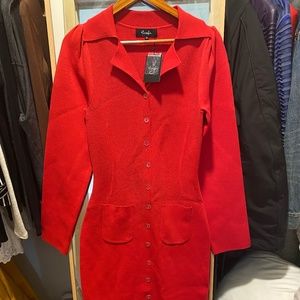 NWT Hanifa Faux Button down red dress